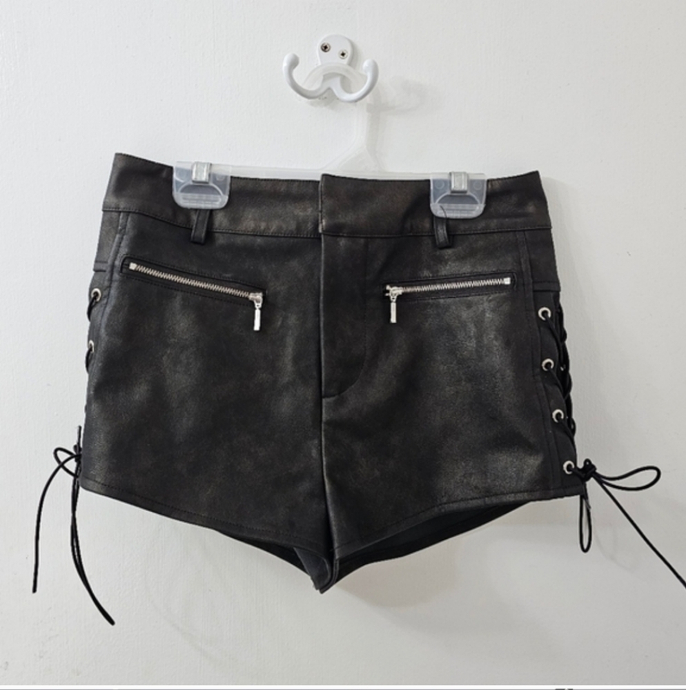 White fox black leather shorts